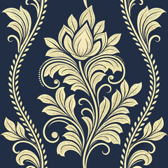 Elegant gold floral damask seamless pattern