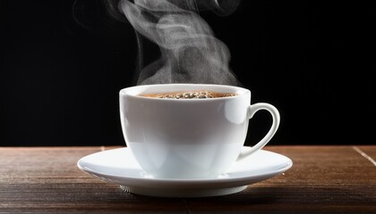 steaming coffee in white cup on transparent background