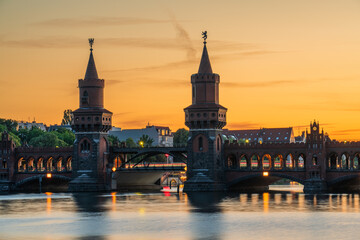 Oberbaum Bridge at sunset in Berlin. Germany