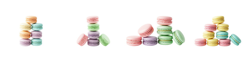 Obraz premium Colorful Candy Tower: A close-up shot of vibrant, pastel-colored candies delicately stacked and arranged, showcasing the interplay of shapes, colors, and textures