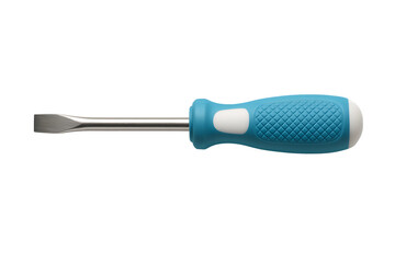 Flat Head Screwdriver with Blue Handle on Transparent Background