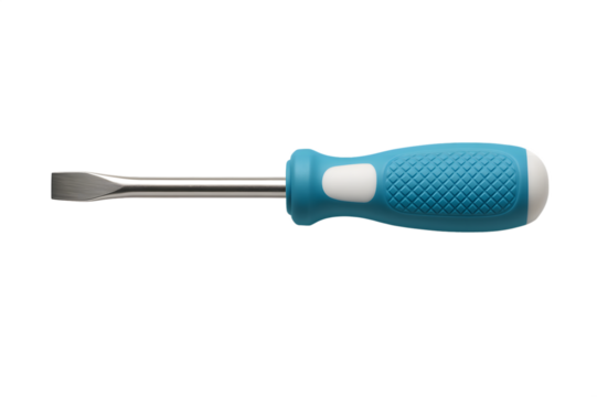 Flat Head Screwdriver with Blue Handle on Transparent Background