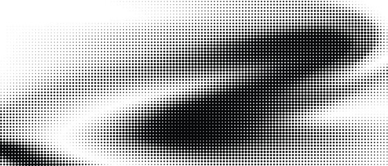 Black and white halftone background with flowing dotted wave texture