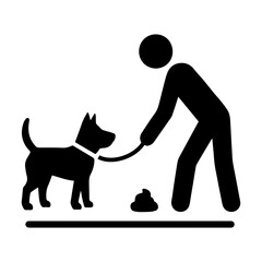 Person picking up dog waste icon with transparent background symbolizing pet responsibility and public cleanliness
