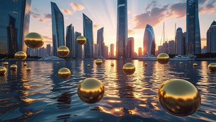 Golden Spheres City Sunset