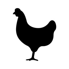 Black and White Vector Silhouette Illustration of a Chicken Hen