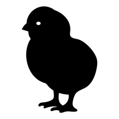 Black silhouette of a cute baby chick against a white background