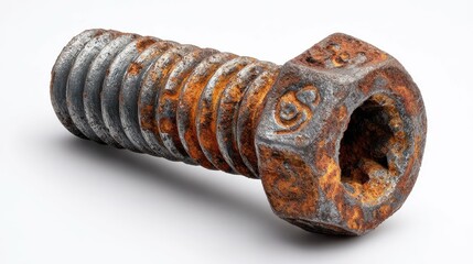 Close-Up of a Rusty Metal Bolt with Corrosion Detail Showcasing Textured Surface and Industrial Aesthetics in a Studio Setting