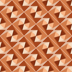 Modern Geometric Abstract Pattern in Earthy Terracotta Tones, Seamless 3D-Style Illusion for Wall Art, Textile, and Home Decor, Ideal for Contemporary and Mid-Century Interior Design Projects.