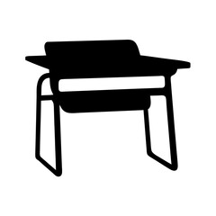 Solid Black Silhouette of a Modern Style Desk with Square Legs