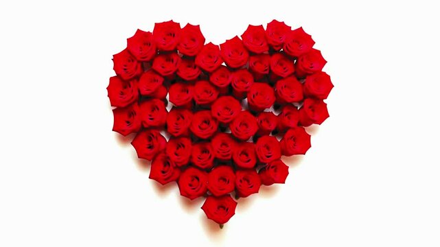 Red Rosebuds Blooming in Heart Shape.  Isolated on White Background