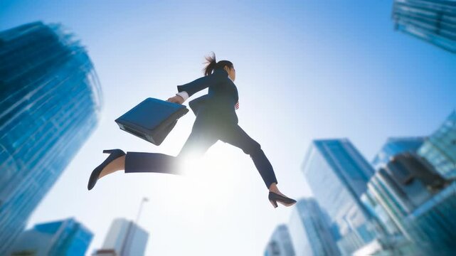 ビル街を飛び出すエネルギッシュなビジネス女性