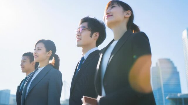 明るい未来へ進む若手ビジネスチーム