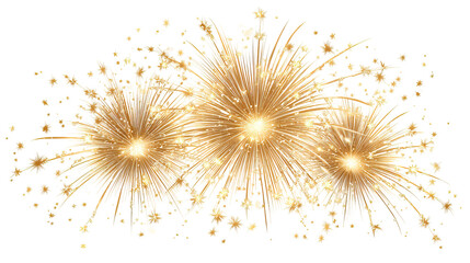 Radiant Gold and Yellow Festive Fireworks for New Year on Transparent Background

