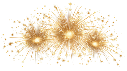 Radiant Gold and Yellow Festive Fireworks for New Year on Transparent Background

