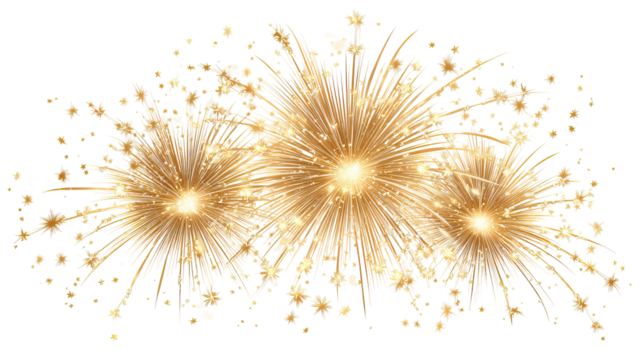 Radiant Gold and Yellow Festive Fireworks for New Year on Transparent Background

