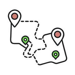 Illustrative map with several location pointers and travel routes, representing the concept of journey and destination