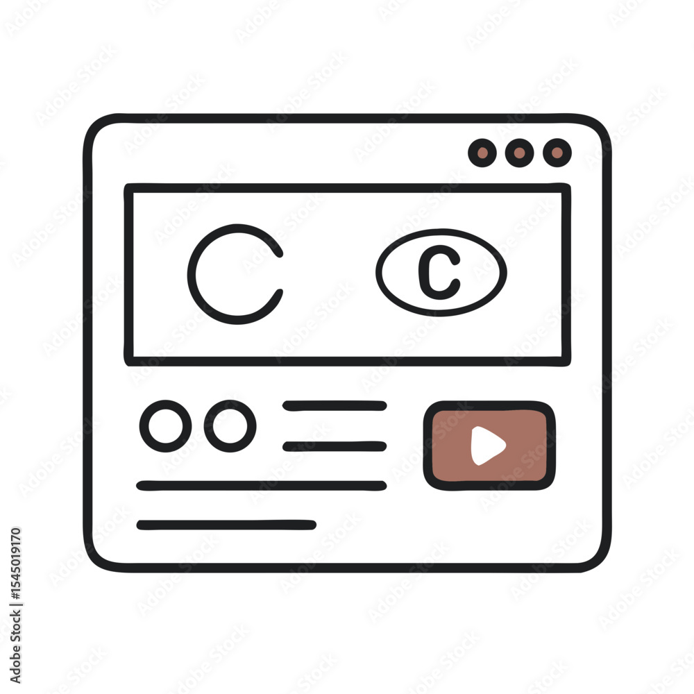 Poster online interface: a minimalist illustration showing a web interface with a play button, representing
