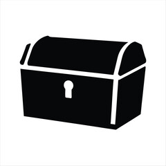 A simple black and white illustration of a treasure chest silhouette