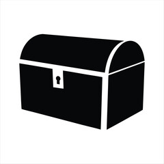 Simple black and white illustration of a treasure chest with keyhole