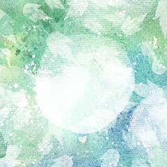 Watercolor summer texture pattern in grunge style, creative card design, postcards. A delicate, summery, textured frame for text and design. Ecological green emerald border texture for invitation.