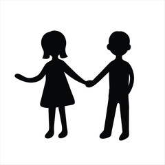 Silhouette of a Boy and Girl Holding Hands, Friendship and Support