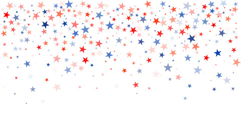 USA flag stars background, red and blue stars confetti