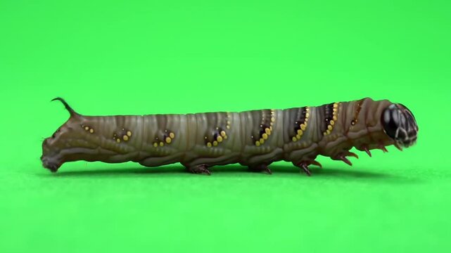 Caterpillar crawling on green screen background