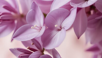 Close up view of delicate pale purple flower blooms