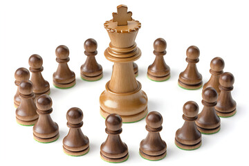 Chess King Surrounded by Bowing Pawns, Symbol of Power and Respect