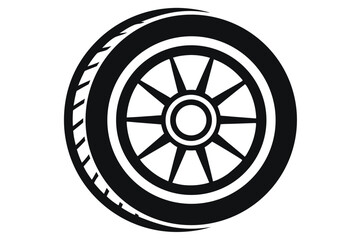 Fototapeta premium Black and White Image of a Vehicle Tire with Eight Spokes and Tread