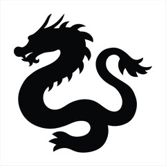 Simple Black Dragon Silhouette on White Background Showing Strength and Majesty