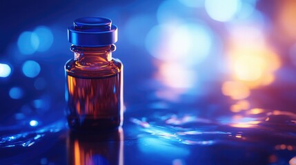 Futuristic pill bottle with glowing liquid, symbolizing advanced preventive medicine and health innovation.