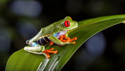 vibrant red eyed tree frog celebrates the season on a lush rainforest leaf