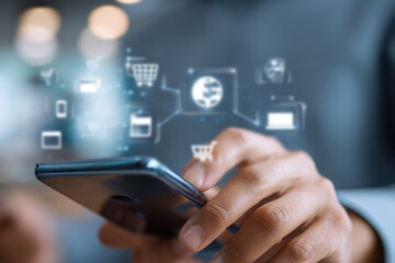 Digital online payment concept. Business people using mobile smart phone, online payment, banking, online shopping. Technology online banking applications via internet network. financial transaction