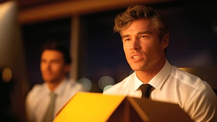 A colleague observing a job departure with supportive expression