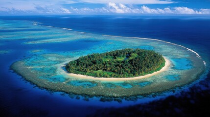 Breathtaking Aerial View of a Lush Tropical Island Paradise Surrounded by Turquoise Waters