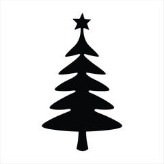 Stylized Christmas Tree Silhouette with Star Topper in Black and White