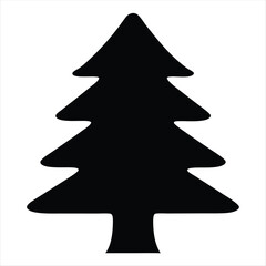 Simple Elegant Black Silhouette of Christmas Tree on White Background Design