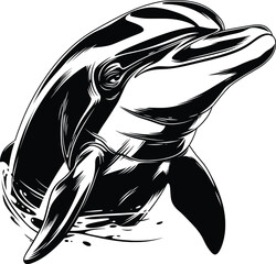 Single Dolphin Artistic Design Black White Line Art