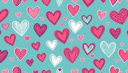 Lovely hand-drawn doodle hearts, seamless romantic pattern Perfect for textile, banners, wallpapers, wrapping,   hand drawn hearts,  lovely