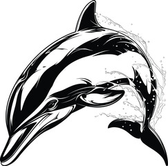 Dolphin Water Surface Movement Black White Line Art Marine