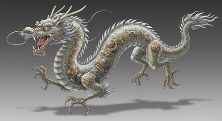 Fototapeta premium Mythical white dragon with ornate gold detailing