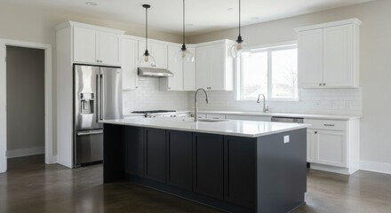 Fototapeta premium Modern kitchen with dark island