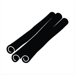 Elegant Black and White Rendering of Three Cinnamon Sticks on White Background