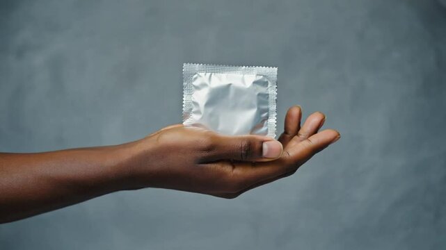 Hand with a condom.