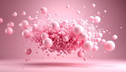 Exploding Pink Bubbles Captured in Slow Motion with Abstract Particles Suspended in Air – Vibrant, Dreamy, and Ethereal Close-Up of Dynamic Liquid Motion