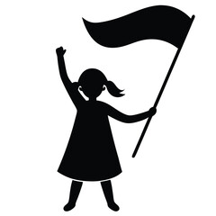 Silhouette of girl holding a flag high
