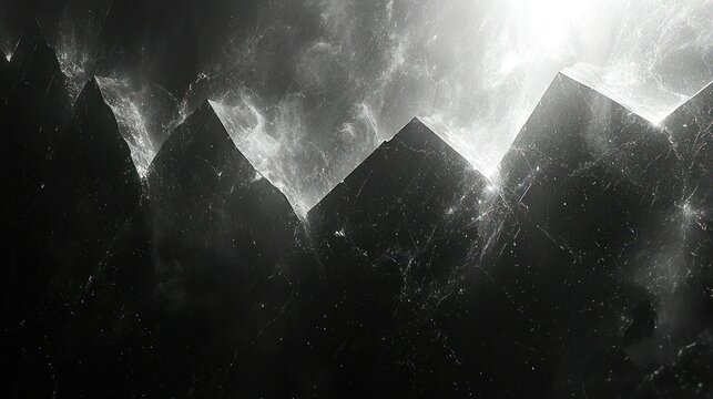 Monolithic peaks pierce a dark, luminous nebula