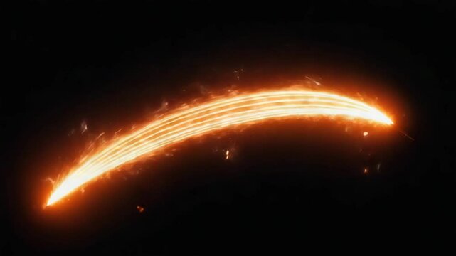 A fiery glowing streak in dark space, resembling a high-speed energy trail, meteor, or magical flame slash motion.